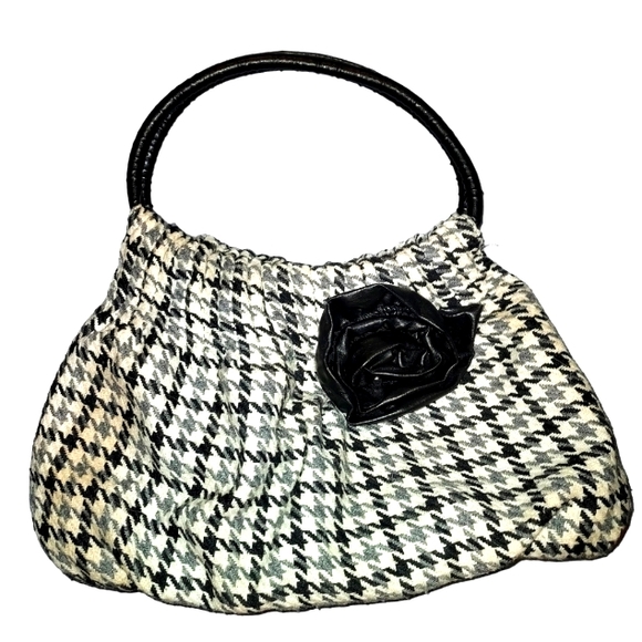 AMERICAN EAGLE Black White Pattern Cloth Faux Leather Hobo Purse - Picture 1 of 6